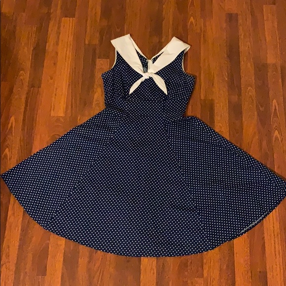 Dresses & Skirts - Pin Up Style Navy Polka Dot Swing dress